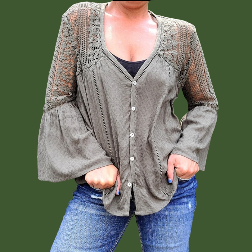 Olive Sahara Mixed Lace Top